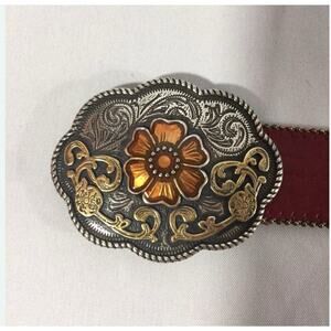 Cache Red Leather Belt with Gold & Silver Buckle - Size S